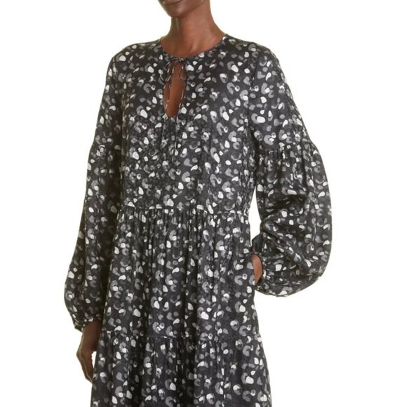 Lafayette 148 NY LIPE LEOPARD PRINT TIE NECK SILK MIDI DRESS SIZE XS - Picture 1 of 12